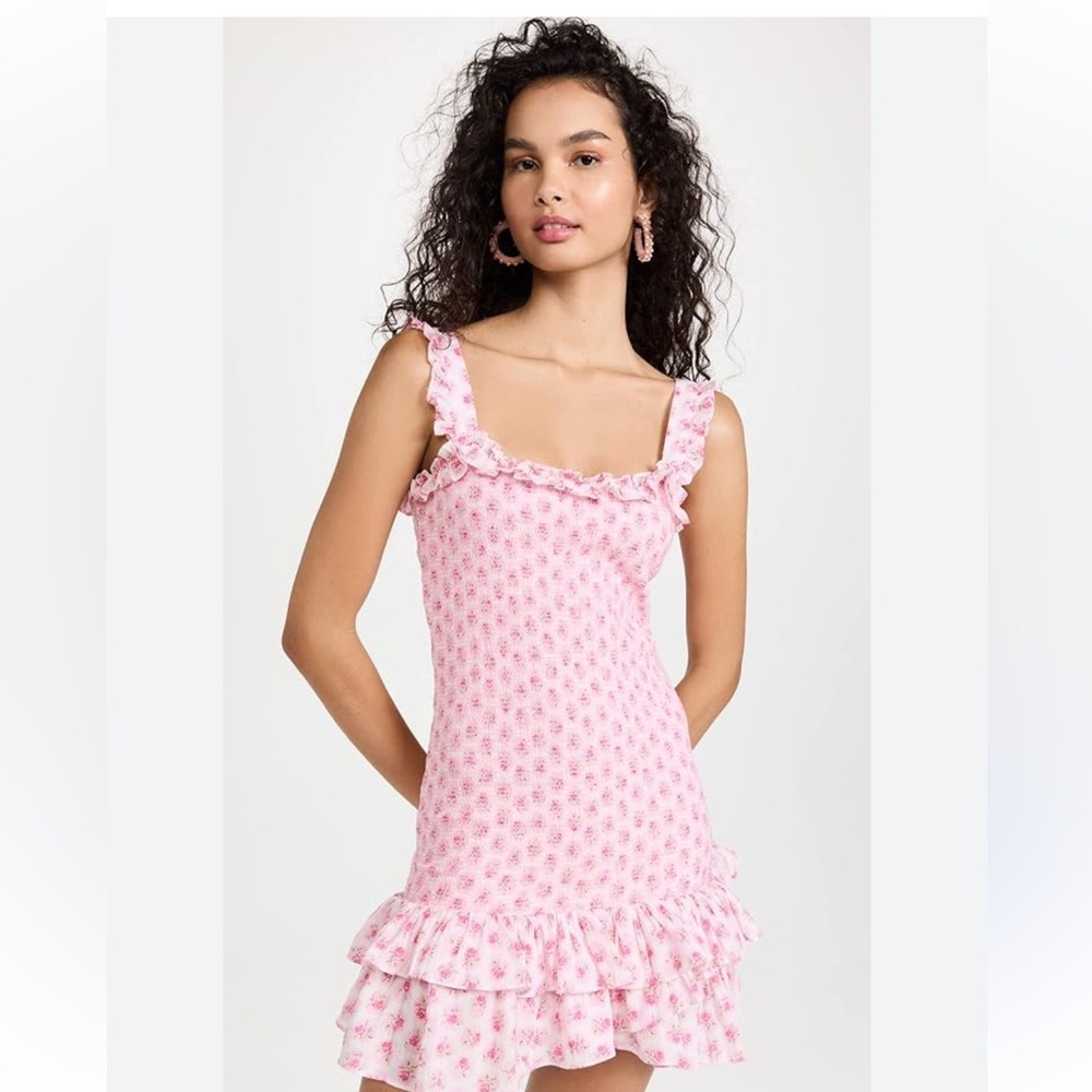 LoveShackFancy Pink Floral Mini Dress